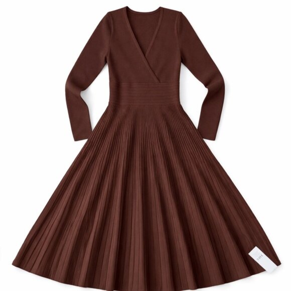 Amazon Dresses & Skirts - Brown Long Sleeve Knit Dress with V neck - Women’s size XS - NWT